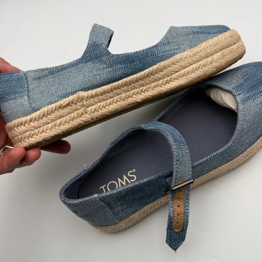 TOMS Womens Mary Jane Espadrille Flats Blue Denim Textile 10021873 Size 6.5